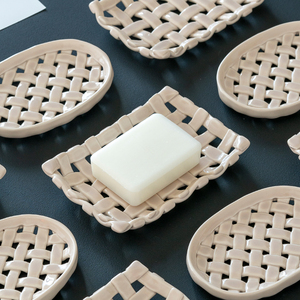 MOS | ins风编织陶瓷肥皂沥水垫 大号陶瓷手工香皂收纳盒