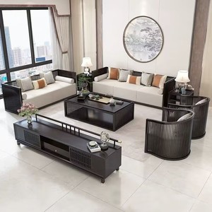 新中式沙发组合现代中式禅意茶室小户型高档别墅样板房全实木家具