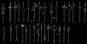 36款刀剑叉戟 原神兵器谱2D激光切割雕刻图纸工艺品CAD矢量图宝剑
