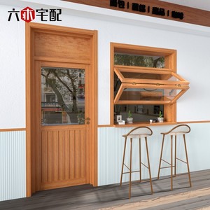上下折叠窗网红咖啡店木窗定制隔断窗室内实木推拉窗原木风门联窗