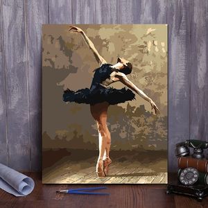 diy数字油画 人物跳舞蹈芭蕾手绘填色减压定制丙烯颜料简约装饰画