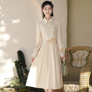 复古中国风女装春秋新款中式汉服改良版旗袍连衣裙伴娘裙日常可穿