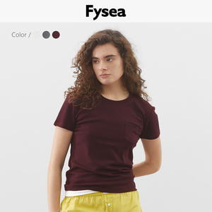 Fysea Bascis40支精梳棉圆领纯棉修身款短袖女士睡衣T恤夏季