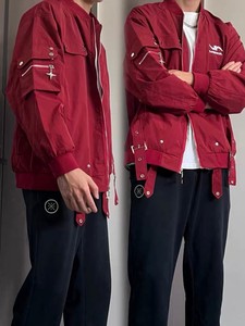 飞行员夹克男款春秋红色vintage美式棒球领服宽松高级感工装外套