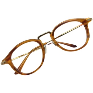 黄棕色板材金色金属复古框眼镜男女通用蓝光平面镜