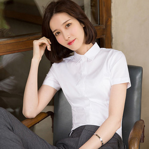 工作服正装韩版职业优柏衬衣工装2023修身女短袖OL白色白衬衫夏季