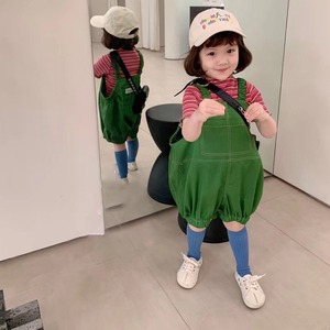 女童背带短裤韩版夏季新款女宝宝洋气绿色连体儿童时髦休闲灯笼裤