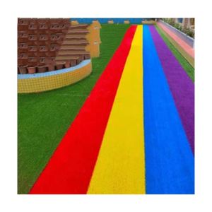 幼儿园专用人造草坪彩色跑道七彩滑道室外墙面彩虹户外地毯