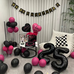 情侣生日装饰布置粉黑气球纪念日酒店惊喜浪漫场景拍照道具女男友