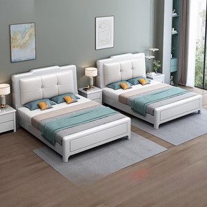 货上门双人床大床2x22米实木床白色实木床现代简约软包床1实木床1