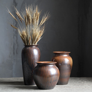 现代简约陶艺干花陶瓷插花花瓶摆件复古流金岁月手工粗陶花器