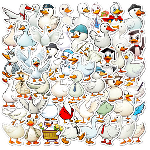50张大白鹅贴纸卡通可爱小鸭子贴纸行李箱笔记本电脑水杯跨境贴画