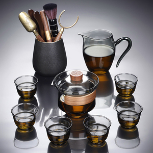 耐热玻璃茶具套装家用轻奢高档小茶台盖碗杯子泡茶壶整套功夫茶具