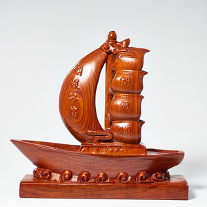 花梨木雕一帆风顺帆船摆件实木雕刻前程似锦红木家居客厅乔迁礼品