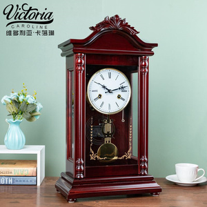 中式复古机械座钟客厅实木大号桌面报时钟表老式家用发条欧式台钟