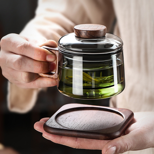 玻璃泡茶杯高档木把茶水分离耐热高硼硅办公室男士专用水杯墩墩杯