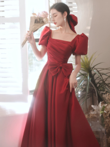 敬酒服新娘小个子公主风红色显瘦结婚礼服订婚回门气质缎面高级感