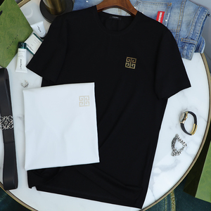 欧洲站短袖T恤男2024夏季新款简约纯色高端大牌冰丝纯棉上衣体恤