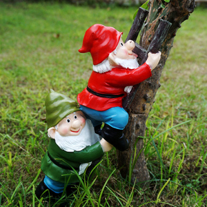 美式乡村爬梯小矮人摆件花园庭院装饰圣诞小精灵树脂园艺盆栽造景
