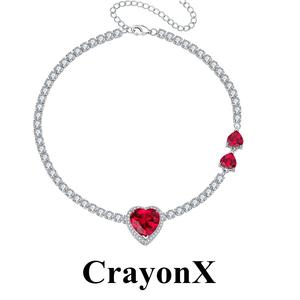 CrayonX 圣诞风小众仙女节日气氛红色爱心 网红锆石choker项链
