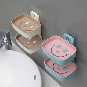 浴室免打孔肥皂盒挂壁式创意置物架卫生间强力无痕沥水笑脸香皂盒