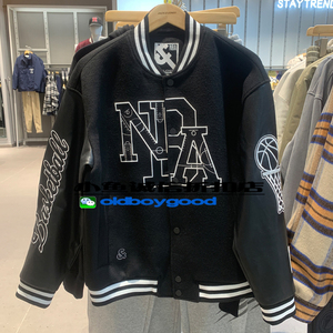 杰克琼斯正品冬加厚棒球服男NBA联名款毛呢刺绣夹克外套222427038