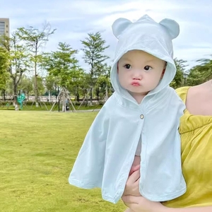 婴儿防晒斗篷夏薄款透气防晒衣宝宝小熊披风超萌可爱防紫外线衣服