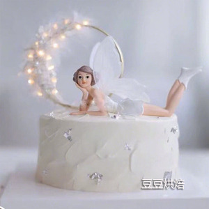 生日装饰花仙子蛋糕摆件翅膀女孩天使公主半圆珍珠羽毛圈铁塔圆环