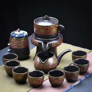 懒人半全自动创意石磨盘功夫泡茶器冰裂紫砂茶具套装家用陶瓷茶壶
