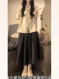 套装女夏季学院风短袖小众衬衫学生韩版宽松中长款半身裙子两件套