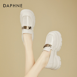 达芙妮法式白色小皮鞋厚底小个子内增高女鞋2024春季一脚蹬单鞋女