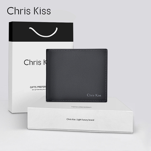 Chris Kiss官方旗舰店男士钱包短款真皮牛皮皮夹商务正品礼盒装