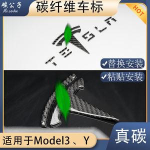 碳公子特斯拉Model3Y真碳纤维车标前后字母替换粘贴干碳方向盘贴