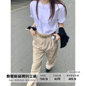 [高品质250G] 白色纯棉短袖T恤女春夏季内搭叠穿韩版宽松打底上衣