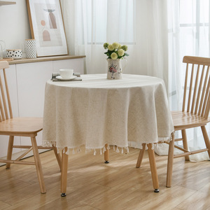 100%亚麻面料高档餐桌布会议室台布纯色大尺寸茶几布圆形桌布定制