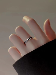 925纯银戒指女小众设计高级感时尚个性黑色戒指女ins潮开口戒指