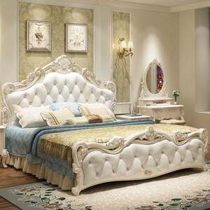 欧式床现代简约实木公主床简欧双人床粉色皮婚床主卧家具组合套装
