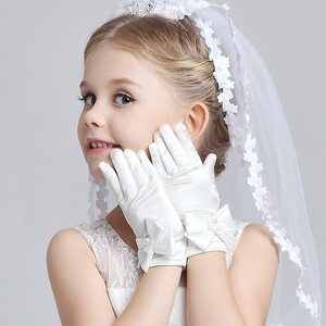 儿童婚纱礼服手套公主女童女孩演出礼仪舞蹈花童生日超弹五指白色