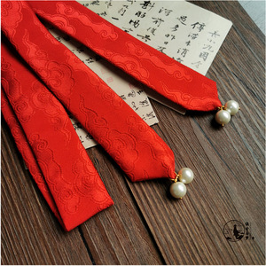 新款仿珍珠简单汉服发带宋风围鬓红绳头饰民族风飘带发绳发饰