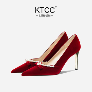KTCC婚鞋女2024年新款中式新娘鞋婚纱秀禾服两穿红色高跟鞋不累脚