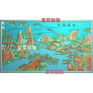 精雕图山水楼阁JDP山水浮雕图BMP灰度图SSL-003江南春色山水带线