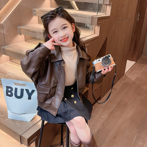 韩系女童机车风皮衣外套2024秋装新款儿童韩版复古夹克时髦短款上