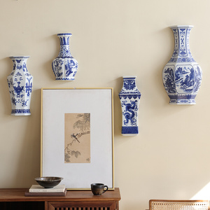 新中式客厅卧室墙壁面装饰品挂件壁挂花瓶挂盘花插陶瓷青花瓷