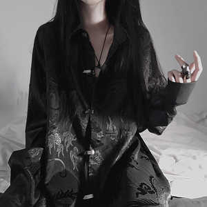 新中式女装中国风黑色衬衫设计感高级提花暗黑系女装禁欲系女装