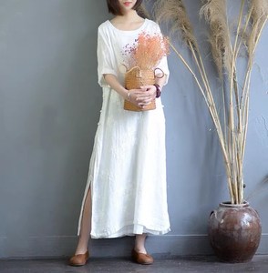 国风苎麻连衣裙高端白色绣花裙子2024年新款夏季中式禅意棉麻袍子