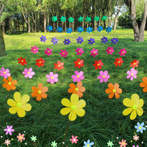 彩色风车串户外装饰旋转风车悬挂成品七彩花朵景区幼儿园布置道具