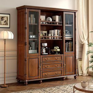美式实木书柜桃花心木带玻璃门卧室书房自由组合欧式家具储物柜