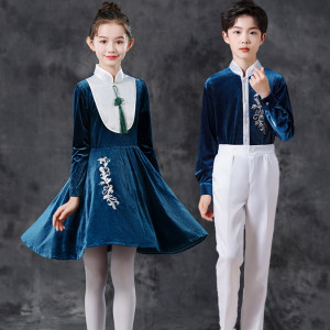 儿童大合唱团演出服六一小学生诗歌朗诵运动会男女童中国风表演服