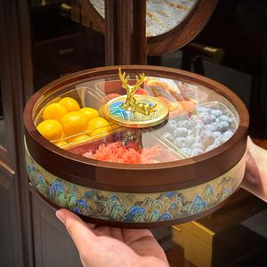 新中式糖果盘2023新款水果盘客厅家用茶几高档轻奢实木干果收纳盒