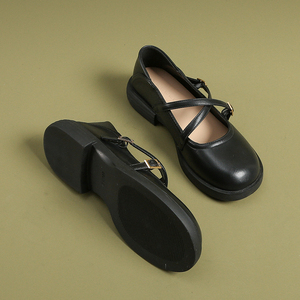 Xin X Store 新款百搭黑色小皮鞋平底单鞋复古玛丽珍粗跟女鞋春季